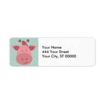 cute pink giraffe on polka dots return address labels