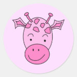 Cute Pink Giraffe. Round Stickers