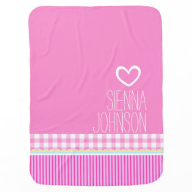 Cute pink girls named white heart baby blanket