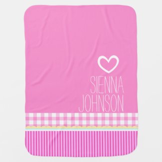 Cute pink girls named white heart baby blanket