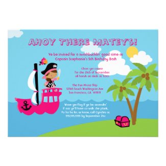 Cute pink girl's pirate birthday party invitation