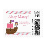 Cute pink girl's pirate birthday party stamps