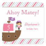 Cute pink girl's pirate birthday party stickers