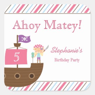 Cute pink girl's pirate birthday party stickers