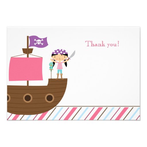 Cute pink girl's pirate birthday party thank you invitations
