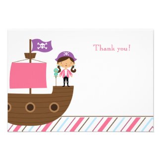 Cute pink girl's pirate birthday party thank you announcements