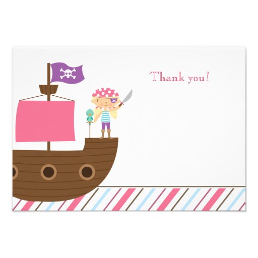Cute pink girl's pirate birthday party thank you personalized invitations