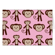 Cute Pink Girly Monkey Collage Pattern Greeting Cards