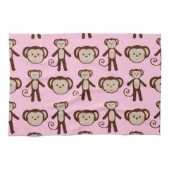 Cute Pink Girly Monkey Collage Pattern Towels