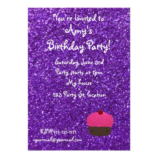 Cute pink glitter cupcake purple glitter invites