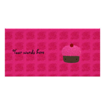 Cute pink glitter cupcake roses photo card template