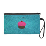 Cute pink glitter cupcake turquoise glitter wristlet purse