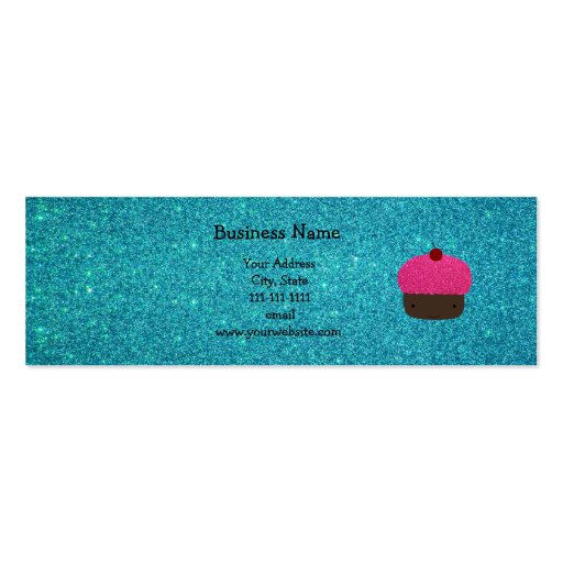 Cute pink glitter cupcake turquoise glitter business cards (front side)