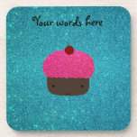 Cute pink glitter cupcake turquoise glitter drink coasters