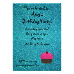 Cute pink glitter cupcake turquoise glitter invitations