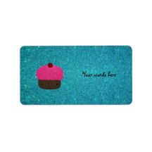 Cute pink glitter cupcake turquoise glitter custom address label