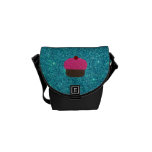 Cute pink glitter cupcake turquoise glitter courier bag