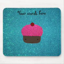 Cute pink glitter cupcake turquoise glitter mousepads