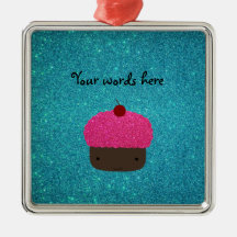 Cute pink glitter cupcake turquoise glitter christmas ornament