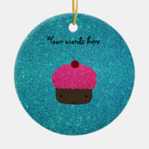 Cute pink glitter cupcake turquoise glitter ornaments