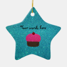 Cute pink glitter cupcake turquoise glitter christmas tree ornament
