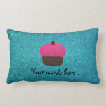 Cute pink glitter cupcake turquoise glitter throw pillows