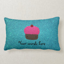 Cute pink glitter cupcake turquoise glitter throw pillows