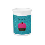 Cute pink glitter cupcake turquoise glitter beverage pitcher