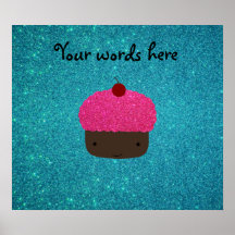 Cute pink glitter cupcake turquoise glitter print