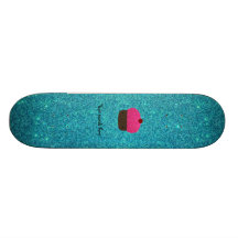 Cute pink glitter cupcake turquoise glitter skate decks