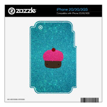 Cute pink glitter cupcake turquoise glitter skins for iPhone 3GS