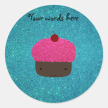 Cute pink glitter cupcake turquoise glitter stickers