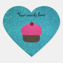Cute pink glitter cupcake turquoise glitter heart sticker