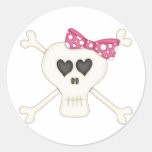 Cute Pink Goth Crossbones Round Stickers