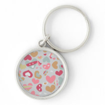 Cute Pink Gray Flesh White Hearts Pattern Keychains