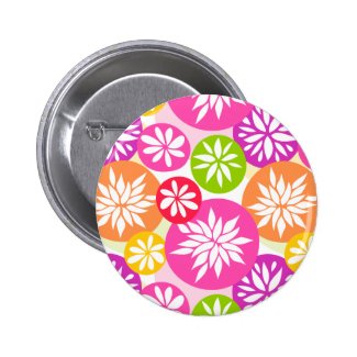 Cute pink green and orange flowers Button