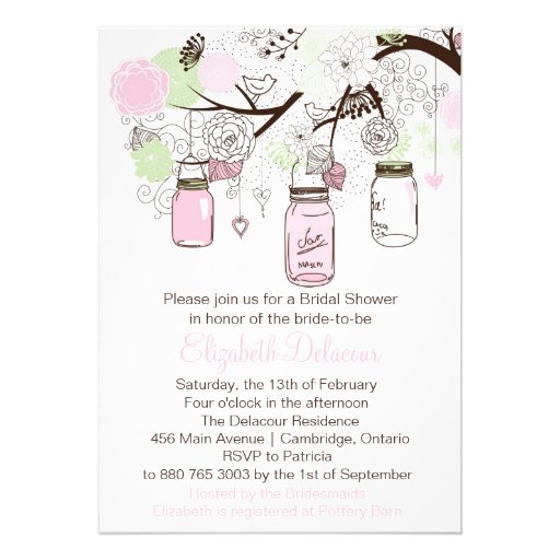 Cute Pink & Green Mason Jars Bridal Shower Invite