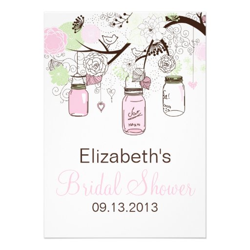 Cute Pink & Green Mason Jars Bridal Shower Invite