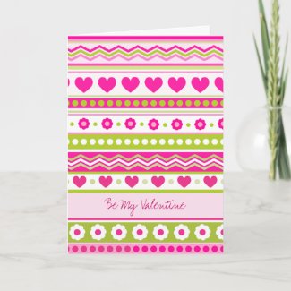 Cute Pink Green Valentine's fabric Greeting Card card