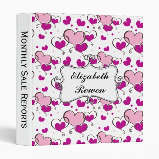 cute pink hearts girly,personalized 3 ring binder Zazzle