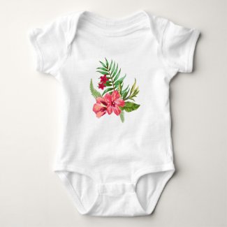 Cute Pink Hibiscus And Green Leaves Infant Creeper