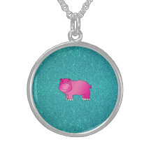 Cute pink hippo turquoise glitter necklaces