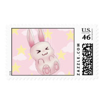 Cute pink Kawaii Bunny rabbit falling from stars Postage