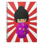 Cute Pink  Kawaii Kokeshi Doll on rising sun Notebooks