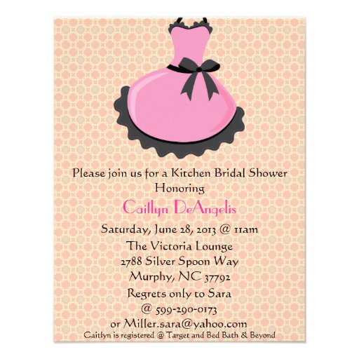 Cute Pink Kitchen Apron Bridal Shower Invitation
