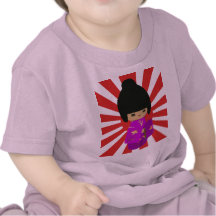 Cute Pink  Kokeshi Doll on rising sun Tee Shirts