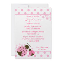 Cute pink lady bug girls birthday party invitation