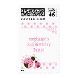 Cute pink lady bug girls birthday party stamps