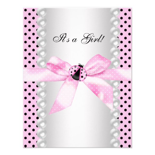 Cute Pink Ladybug Baby Girl Shower Custom Invites