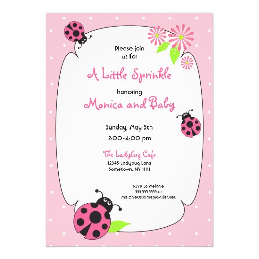 Cute Pink Ladybug Invitation (front side)